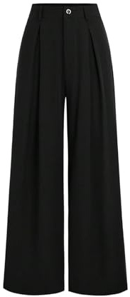SOLY HUX Damen Lange Hose Elegant Palazzon Hosen Office Casualshose Anzughose mit Reißverschluss Freizeithose Stoffhose Breite Bein Geradehose Schwarz XL