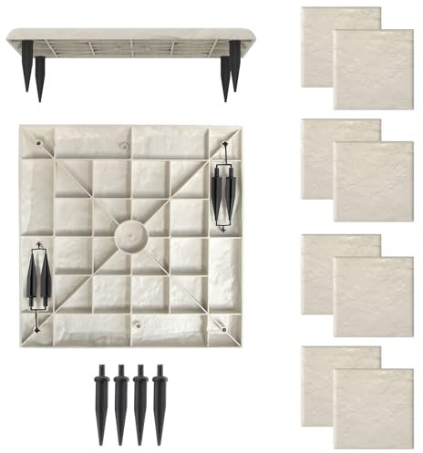 GOPLUS Lot de 8 Dalles de Jardin 39,5x39,5CM, Pavés Décoratifs avec Piquets de Sol, Pierres de Gué Extérieur en PP Résistant aux Intempéries pour Cour, Allée, Passage, Charge 300kg