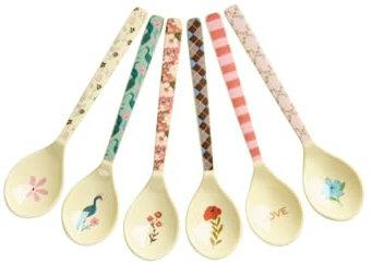ReWu Rice Lot de 6 cuillères à café en mélamine – Imprimé paon et fleurs – Incassables – Vaisselle de camping en mélamine pour enfants Cuillères à dessert incassables sans BPA