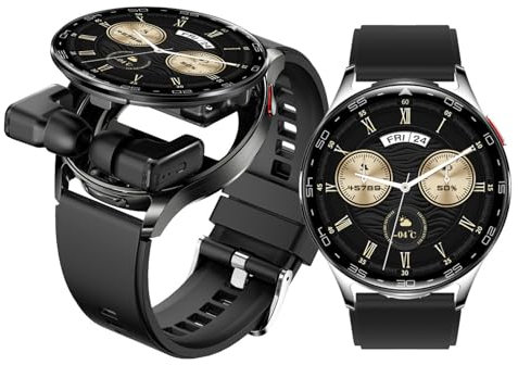 Garsent Smart Watch mit Ohrhörern, 2 in 1 Bluetooth Smartwatch mit AI -Geräuschreduktion Ohrhörern, Bluetooth Call, IP67 Water Proof Sports Fitness Watch und Ohrhörer für Männer Frauen (Black)