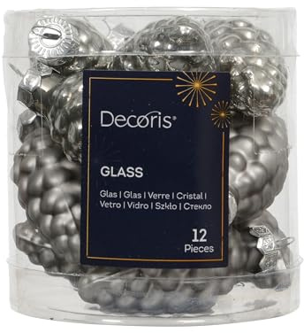 Kaemingk Christbaumschmuck Zapfen Glas 6cm x 12 Stück Christbaumkugeln Weihnachtsbaumkugeln für Weihnachten - Christbaumschmuck & Weihnachtsbaumschmuck - Zart Grau
