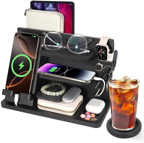 ELEVAT Geschenke für Männer Weihnachten Holz Telefon Dockingstation Schreibtisch Organizer Vatergeschenke Jahrestag Geburtstag Geschenke für Ihn Weihnachtsgeschenke für Männer Nachttisch Schlüssel