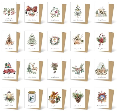 20 Pièces Carte de Noel avec Enveloppe et Autocollant, Carte de Voeux Noël, joyeux noël Cartes de Vœux pour Famille Amis Collègues, Cartes postales de Noël, Carte Cadeau de Noel, Cadeau pour Noëls