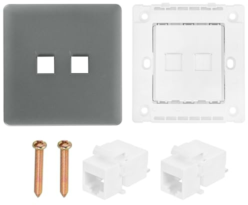 sourcing map Lot de 1 plaque murale Ethernet, prise murale Ethernet Cat 6 à 2 ports avec coupleur RJ45 Cat6 sans perforation pour bureau à domicile, gris