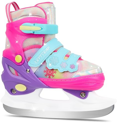 LEVYTEMP Kids Adjustable Ice Skates for Girls Boys, 4 Size Expandable Hockey Skates with Triple Safety Straps, Warm Lining & Stainless Steel Blades