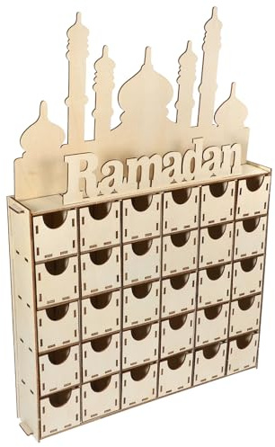 CORHAD Ramadan Advent Kalender aus Holz DIY Holz Countdown Kalender mit Kreative Ramadan Dekoration für Tisch Stabiler Holzkalender zur Festtagszählung und Wohnaccessoire