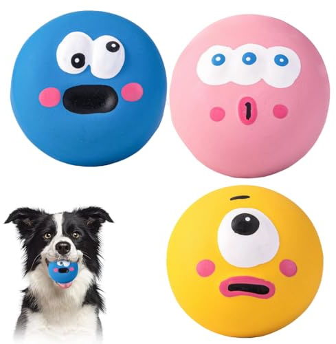 VEOIRXU 3 Stück Hundeball Quietschende Hundebälle Weiche Bouncy Fetch Bälle Lustig Weich Quietschend Hundespielzeug für Mittlere Kleine Haustiere Interaktives Spielen (3 Farben)