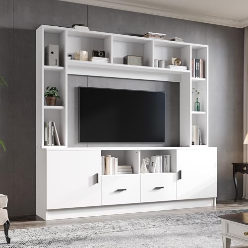 UIXENI Modern Wall Unit for TV up to 60', Living Room Set with 2 Cabinets, 2 Drawers, 11 Storage Compartments