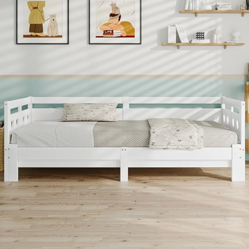 HYSZ Schrankbett,Tagesbett,Bettsofa Daybett,Ausziehbar Bett,Kiefer massiv, mit 2. Schlafgelegenheit und Rollrost Herzform Bett Weiß