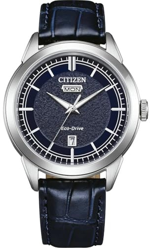 Citizen Herrenuhr Edelstahl, Blau, 40.5 mm, AW0151-00LC | Analog Quartz, Kristallglas, 10 bar Wasserdicht, 240 Tage Gangreserve, Lederband