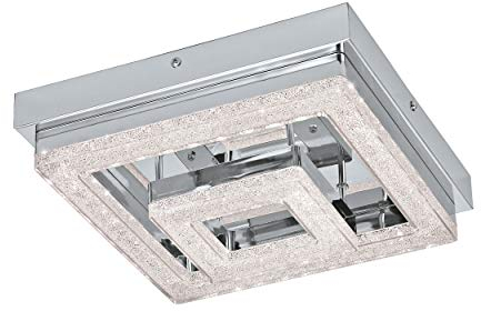 EGLO LED Deckenleuchte Fradelo, 2 flammige Deckenlampe, Wohnzimmerlampe aus Metall und Kunststoff in Chrom, Kristall in Klar, Schlafzimmerlampe eckig, LEDs warmweiß, L x B 26 cm