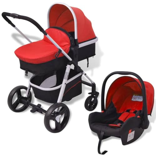 vidaXL 3-in-1 Kinderwagen Aluminium Rot und Schwarz