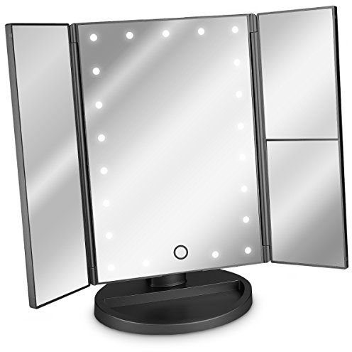 Navaris LED Kosmetikspiegel Faltbarer Standspiegel - beleuchteter Schminkspiegel Make Up Spiegel 2-Fach 3-Fach Vergrößerungsspiegel - Matt Schwarz