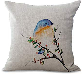 Kissenbezug aus Baumwolle und Leinen mit Blumen und Vogel-Motiven und verschiedenen Farben, 45,7 x 45,7 cm, toller Deko-Artikel für Sofa oder Bett, MY-A1107–01 #06