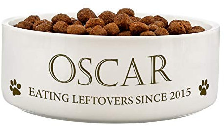 GAF Ceramic Dog Bowl Medium Personalised Pet Bowls With Message Paws Design 14cm