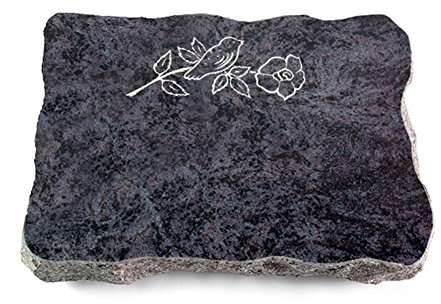 MEMORUM Grabmale Grabplatte, Grabstein, Grabkissen, Urnengrabstein, Liegegrabstein Modell Pure 40 x 30 x 5 cm Orion-Granit, poliert inkl. Gravur (Sandstrahl-Ornament Rose 1)