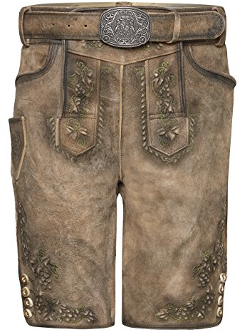 Herren Lederhose Ludwig aus der Meisterstück Serie von Schöneberger Trachten - Vintage Trachtenlederhose inkl. Trachtengürtel (56, braun)