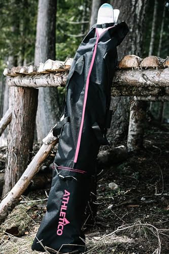 Athletico Zweiteilige Ski- und Bootstasche Combo | Lagern und transportieren Sie Skier bis 200 cm und Schuhe bis Größe 13 | Beinhaltet 1 Skitasche und 1 Skischuhtasche (Schwarz mit Rosa Verzierung)