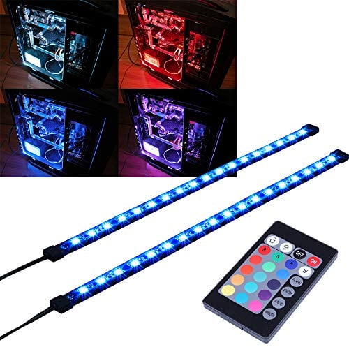 MIWATT RGB-LED-Streifen Computerbeleuchtung über Magnet mit Controller für Desktop-Computergehäuse Mid Tower Full Tower (24-Tasten-Fernbedienung, 2 Stück, 30 cm, R-Serie)
