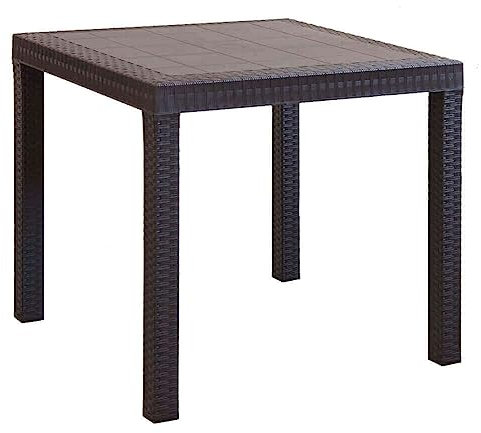 milani home Tavolo da Giardino Quadrato Fisso in Wicker Stampato Marrone Cm 80 X 80 da Esterno Giardino Terrazzo Portico Locale Bar