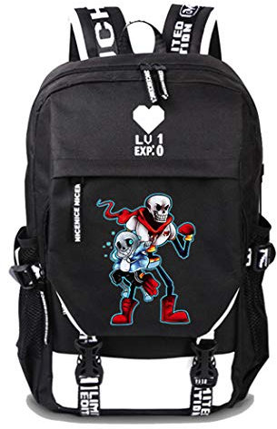 WANHONGYUE Undertale Spiel Cosplay Rucksack Schultasche Laptop Backpack mit USB-Ladeanschluss Schwarz / 19