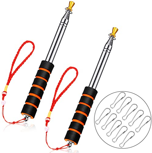 2 Stück 2 m Teleskop-Flaggenmast aus Edelstahl, tragbar, ausziehbar und 10 Stück, Haken für Fahnenmast, für Klassenzimmer, Touristenführer, Flagge, Banner
