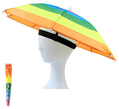 OMUKY Regenschirm Hut klein Sonnenschirm Hut Faltbarer Wasserdicht Kopfschirm Kinder Erwachsene Angelschirme Camping Wandern Outdoor Angeln(Stripes, 1 Pack)
