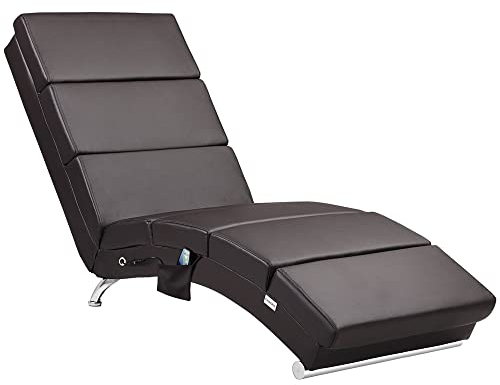Casaria® Relaxliege XXL Massage Heizfunktion 186x89x55cm Ergonomisch Kunstleder Gepolstert 180kg Belastbarkeit Wohnzimmer Chaiselongue Relaxsessel Braun