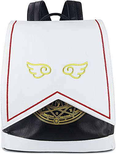 Roffatide Anime Cardcaptor Sakura Rucksack Damen Kunstleder Flap Rucksack Stickerei Schultasche Daypack