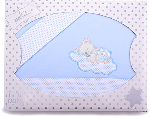 PEKITAS Bebe Bettwäsche-Set 3-Teilig Krippe Babybett Kinderbett 60x120cm 100% Baumwolle (Wolkenbär, Hellblau)