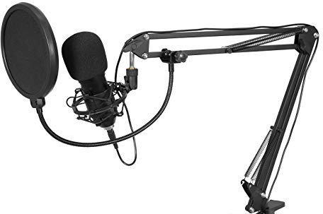OMNITRONIC BMS-1C Kit de Microphone à condensateur USB avec Microphone à condensateur USB, Support de Table, Filtre Pop et araignée
