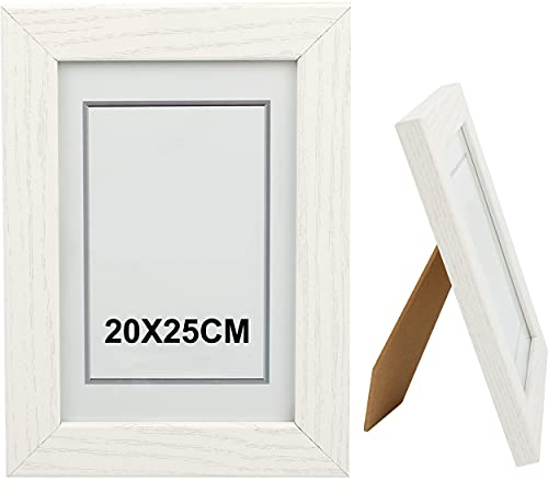 H HANSEL HOME Marco de Fotos 20 x 25 cm Blanco Hecho de Madera Panel de Cristal Marco de Fotos para Decoracion