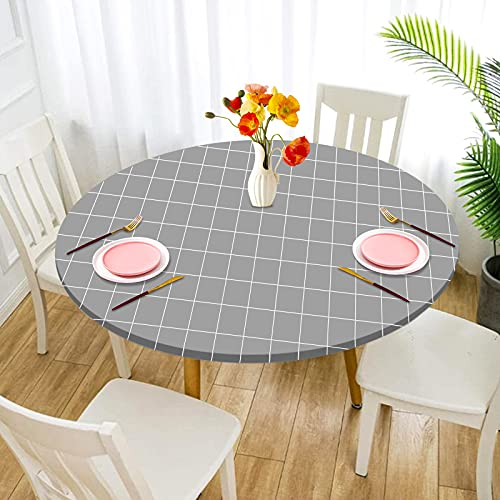 HQdeal Runde Tischdecke,Wasserabweisend Tischtuch,Waschbare Stretch-Tischdecke wasserdichte Polyester-Tischdecke,für Zuhause, Partys, Feiertagsessen, Restaurant(grau,120 cm)