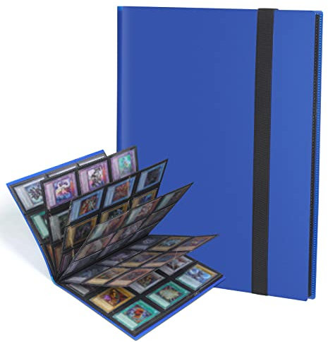Lictin Trading Cards Album - 396 Side Loading Pocket with Elastic Strap, Card Binder Album Folder Card Collection Binder 22 Pages,18 Pockets Each Page(Blue)