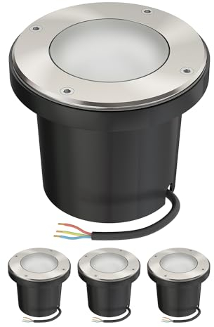 ledscom.de 4 Stück Bodeneinbauleuchte BOFU für außen, IP67, schwenkbar, edelstahl, rund, 150mm Ø; inkl. GU10 LED 630lm warmweiß