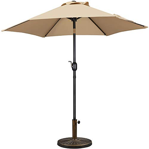 Yaheetech Gartenschirm Sonnenschirm mit Schirmständer Rund Marktschirm Neigbar Kurbelschirm Sonnenschirmständer Schirmgewicht für Outdoor und Balkon, 230 cm/Tan