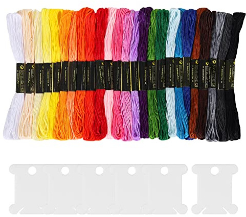 Embroidery Threads 25 Skeins Per Pack, AUERVO Embroidery Floss, Cross Stitch Threads, Friendship Bracelet Thread,Crafts Floss Rainbow Color with 6 Embroidery Bobbins…