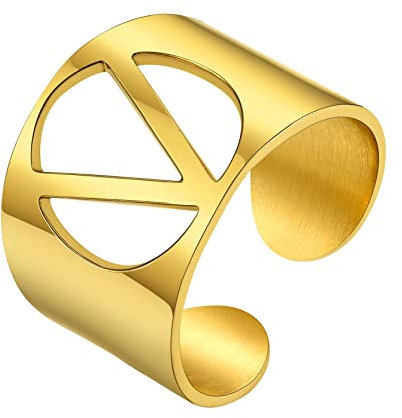GoldChic Damen Offener Ring mit Buchstaben V Alphabet Gold Verstellbarer Initiale Ring von A bis Z Fingerring Ringgröße 51.8（16.5）- 67.2（21.4） für Freund Paar Familie