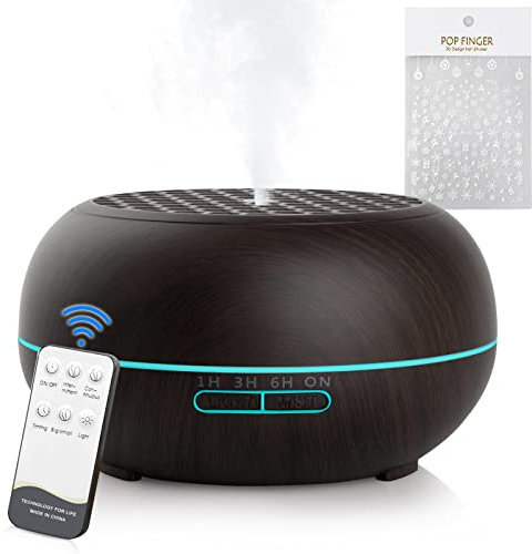 Simpeak Aroma Diffuser 550ml, Ultraschall Raum Diffuser Holz für ätherische Öle, Aromatherapie Düfte Luftbefeuchter mit Fernbedienung, Dunkelbraun