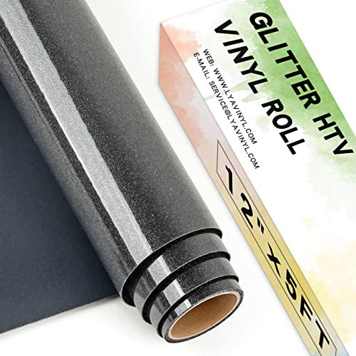 Lya Vinyl Glitter Black Heat Transfer Vinyl, 12 x 5ft Glitter HTV Vinyl for Cricut,Silhouette Cameo, Glitter Iron on Vinyl for Cloth, Hat, Fabric
