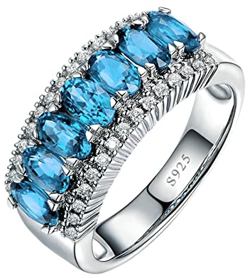 Daesar - Anillo de Plata Mujer Alianza,Anillos de Plata 925 de Ley Mujer Redondo con 4 Garras Oval Circonita Azul Claro Anillos de Compromiso Talla 22(62mm)