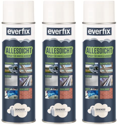 EVERFIX Allesdicht Spray (3 x 500 ml, creme weiss) Dichtspray wasserdicht, Flüssigkunststoff, flüssiger Kunststoff zur Abdichtung