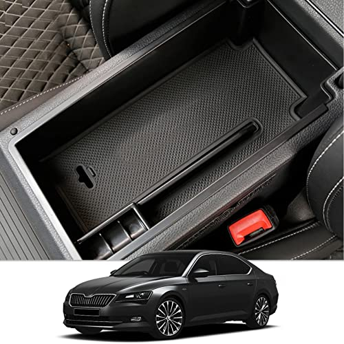 CDEFG Kompatibel mit Skoda Superb B8 3V 2015-2022 2023 Mittelkonsole Organizer Aufbewahrungsbox Superb 3V Aufbewahrung Auto Center Console Tray Superb 3 Kombi Zubehör (Schwarz)