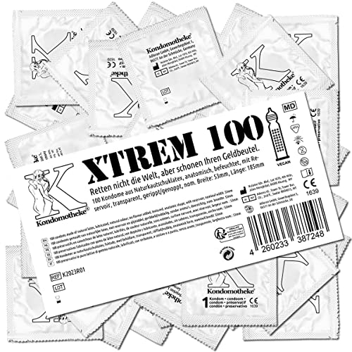 Kondomotheke XTREM, extrem stimulierende Kondome, Rippen & Noppen (3-in-1), sicher und zuverlässig - für professionelle Ansprüche geeignet - hervorragendes Preis-Leistungsverhältnis, 1 x 100 Stück