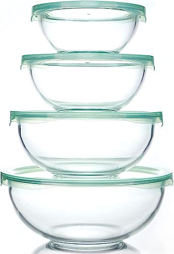 Luvan Schüssel Set mit Deckel 4 Stück (0.95L,1.5L, 2.4L, 3.5L), Mikrowellen- und Spülmaschinenfest zum Mischen