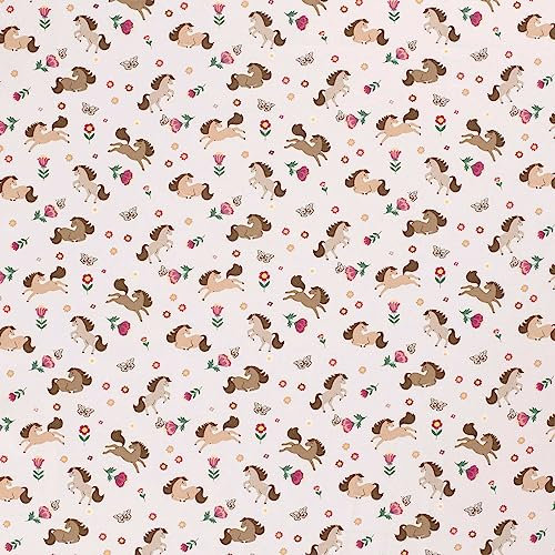 Jersey Kinderstoff Pferdchen Kindermotiv ab 0,5x1,5m Baumwoll-Stoff Jerseystoff Oeko-Tex, Farbe:rosa
