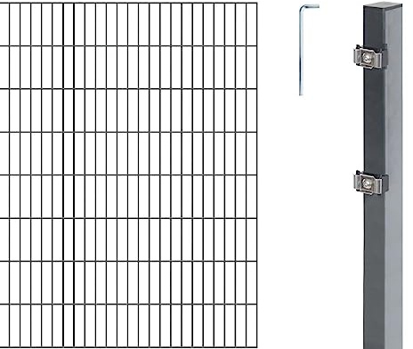 Alberts 654085 Doppelstabmattenzaun als 8 tlg. Zaun-Komplettset | verschiedene Längen und Höhen | kunststoffbeschichtet, anthrazit | Höhe 200 cm | Länge 6 m
