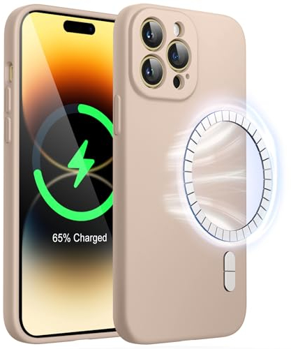 JETech Magnetic Silicone Case for iPhone 14 Pro Max 6.7-Inch, Compatible with MagSafe, Phone Cover with Camera Lens Full Protection (Gold)