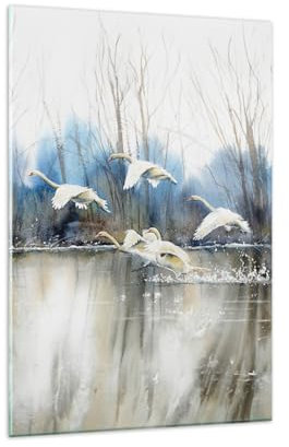 Wandbilder Dekoration Wohnzimmer Schwäne Vögel Landschaft Bilder auf Glas 80x120cm Glasbild Schlafzimmer Küche Deko Wand Kunstdruck Art Groß XXL Wanddeko Bild im Glas Modern Wall Decor GPA80x120-5955