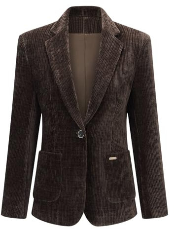YUNCLOS Femme Blazer Elegant Casual Veste de Costumes Long Manches Tailleur en Velours Côtelé Formel,Marron,S